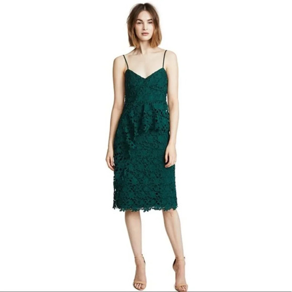 Club Monaco Dresses & Skirts - Club Monaco Eucalyptus Green Bliannah Lace V-Neck Peplum Knee Length Dress Sz. 2